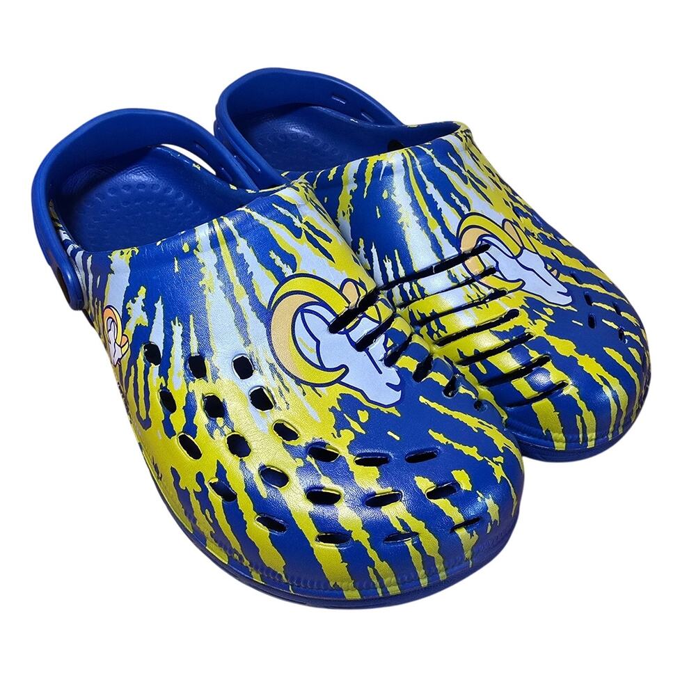 New FOCO NFL Men's Los Angeles Rams 2023 Colorblock Big Logo Clogs Blue Yellow
